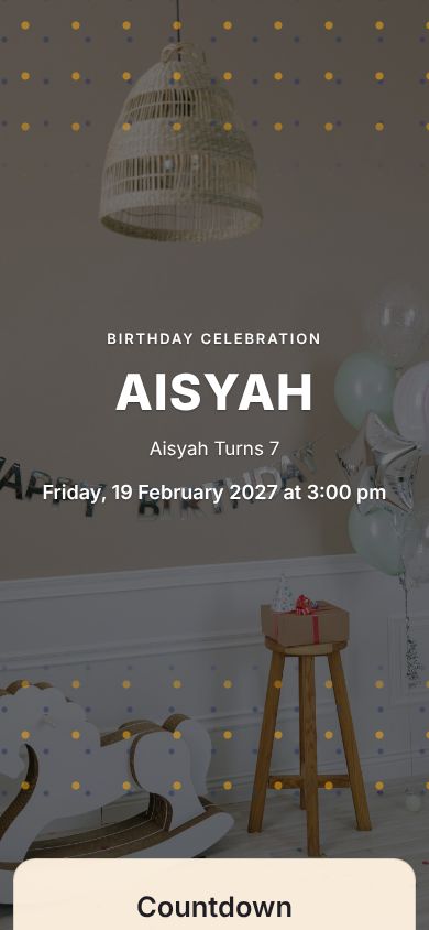 Example Birthday invitation in the Celebration design