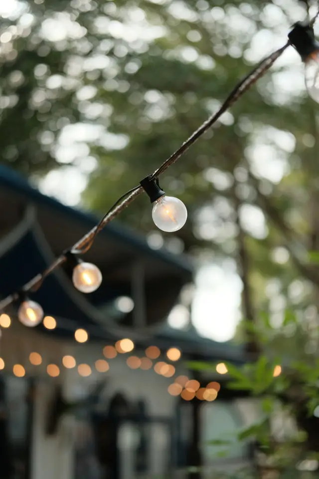 String lights in an evening garden